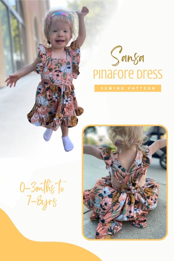 Sansa Pinafore Dress sewing pattern (0-3mths to 7-8yrs)