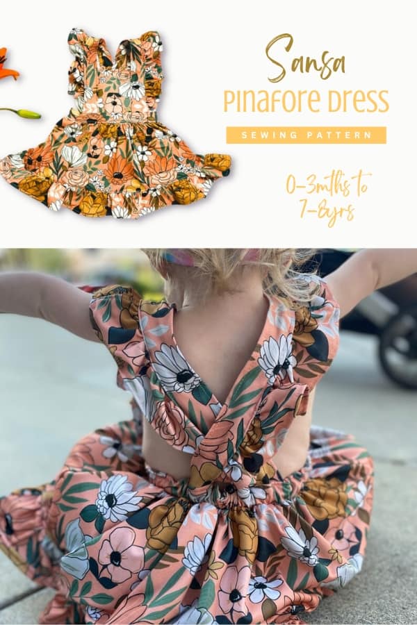 Sansa Pinafore Dress sewing pattern (0-3mths to 7-8yrs)