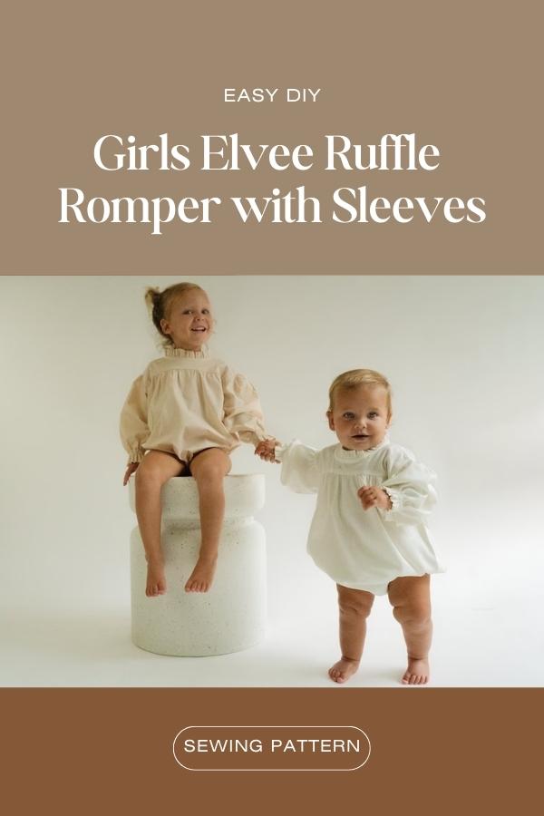 Girls Elvee Ruffle Romper with Sleeves sewing pattern (3mths to 4T)