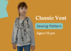 Classic Vest digital sewing pattern by Frocks & Frolics - Sew Modern Bags. Picture of girl wearing vest. Ages 1-12 years