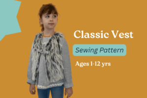 Classic Vest digital sewing pattern by Frocks & Frolics - Sew Modern Bags. Picture of girl wearing vest. Ages 1-12 years