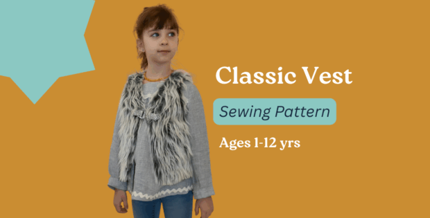 Classic Vest digital sewing pattern by Frocks & Frolics - Sew Modern Bags. Picture of girl wearing vest. Ages 1-12 years