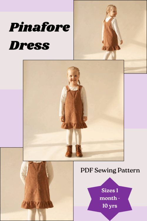 The Pinafore Dress Sewing Pattern by MadeByMePatterns front view and back shown 