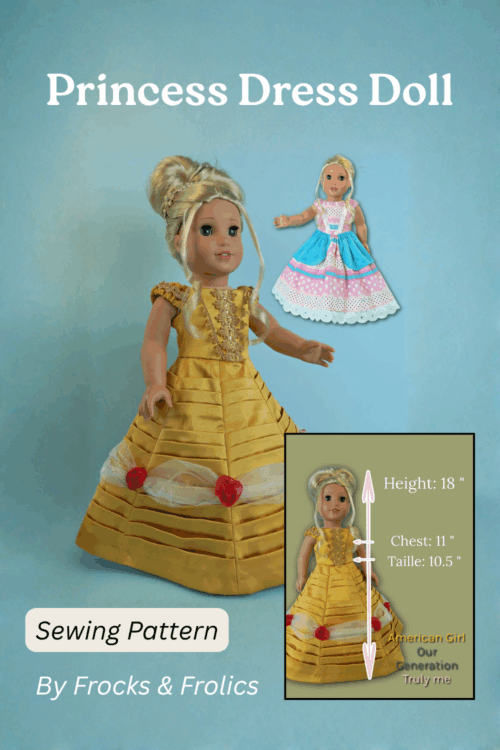 princess dress doll sewing pattern by frocks & frolics