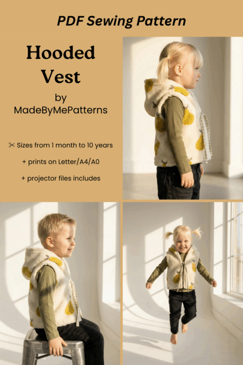 hooded vest sewing pattern for both boys and girls